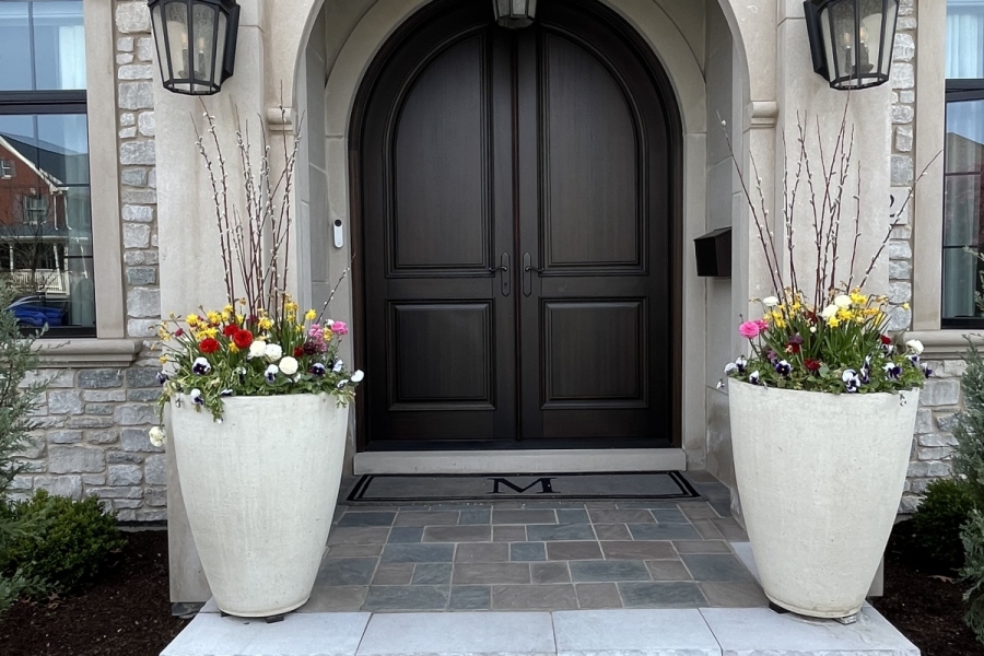 Brick pavers with Steps Front Porch Flowers 